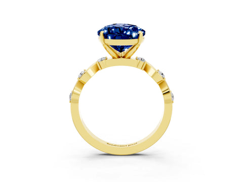Yellow gold Pear Cut Blue Sapphire Solitaire Twisted Band with Round  Accents and Prong Setting_15