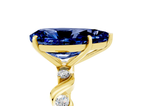 Yellow gold Pear Cut Blue Sapphire Solitaire Twisted Band with Round  Accents and Prong Setting_17