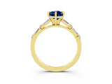 Yellow gold Pear Cut Blue Sapphire Solitaire with Side Baguettes and Channel Set Band_3