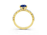 Yellow gold Pear Cut Blue Sapphire Solitaire with Side Stones, Pave Band, Four-Prong Setting_39