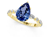 Yellow gold Pear Cut Blue Sapphire Solitaire with Side Stones on a Pavé Band and Four-Prong Setting_1