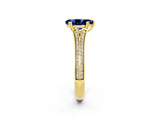 Yellow gold Pear Cut Blue Sapphire Split Shank Engagement Ring with Pavé Band_2
