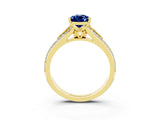 Yellow gold Pear Cut Blue Sapphire Split Shank Engagement Ring with Pavé Band_3