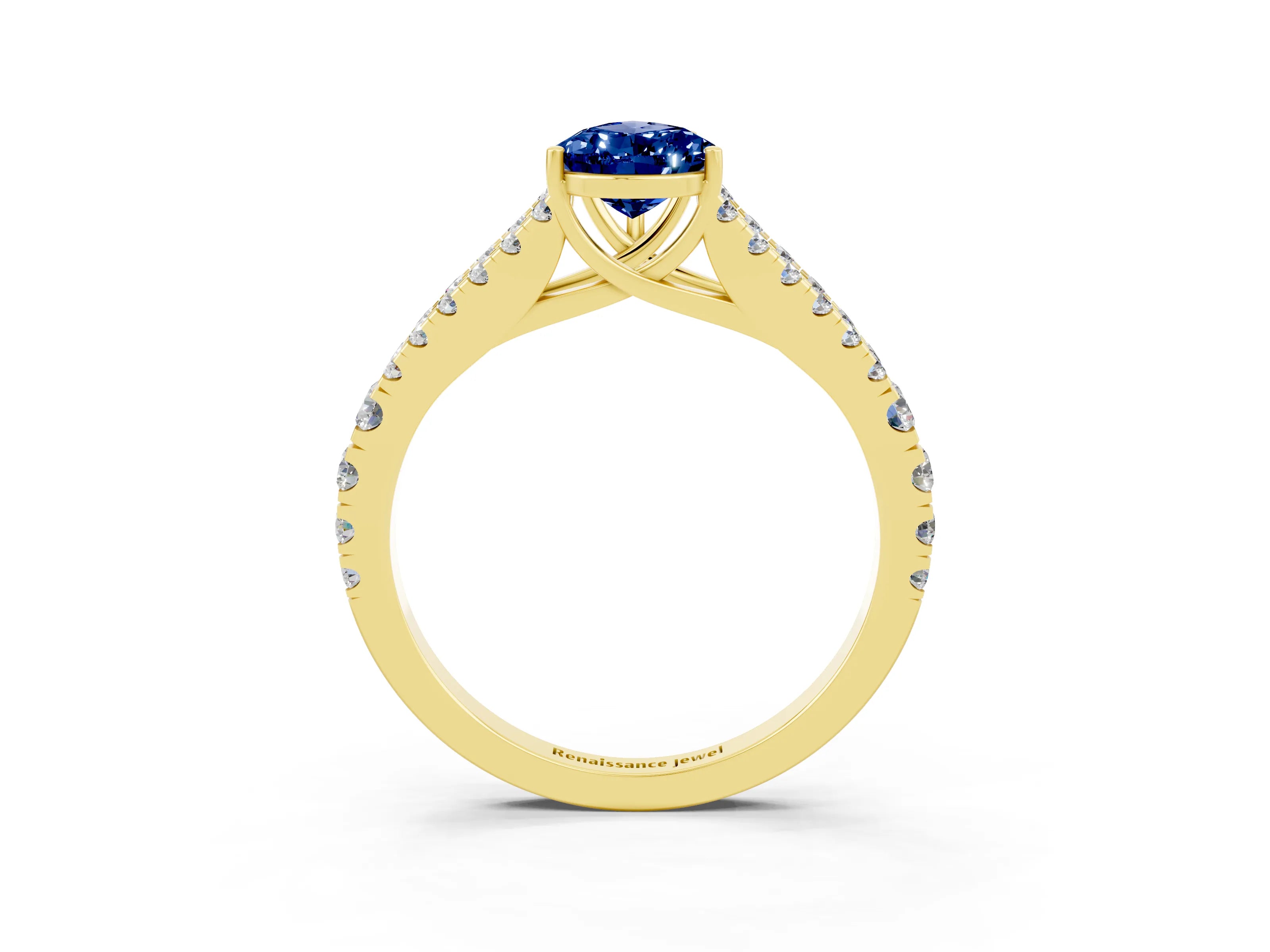 Yellow gold Pear Cut Blue Sapphire Split Shank Pavé Engagement Ring with Four-Prong Setting_15