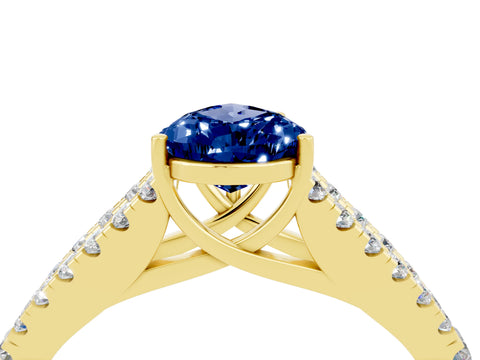 Yellow gold Pear Cut Blue Sapphire Split Shank Pavé Engagement Ring with Four-Prong Setting_16