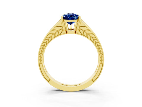 Yellow gold Pear Cut Blue Sapphire Split Shank Ring with Pavé Band and Four-Prong Setting_3