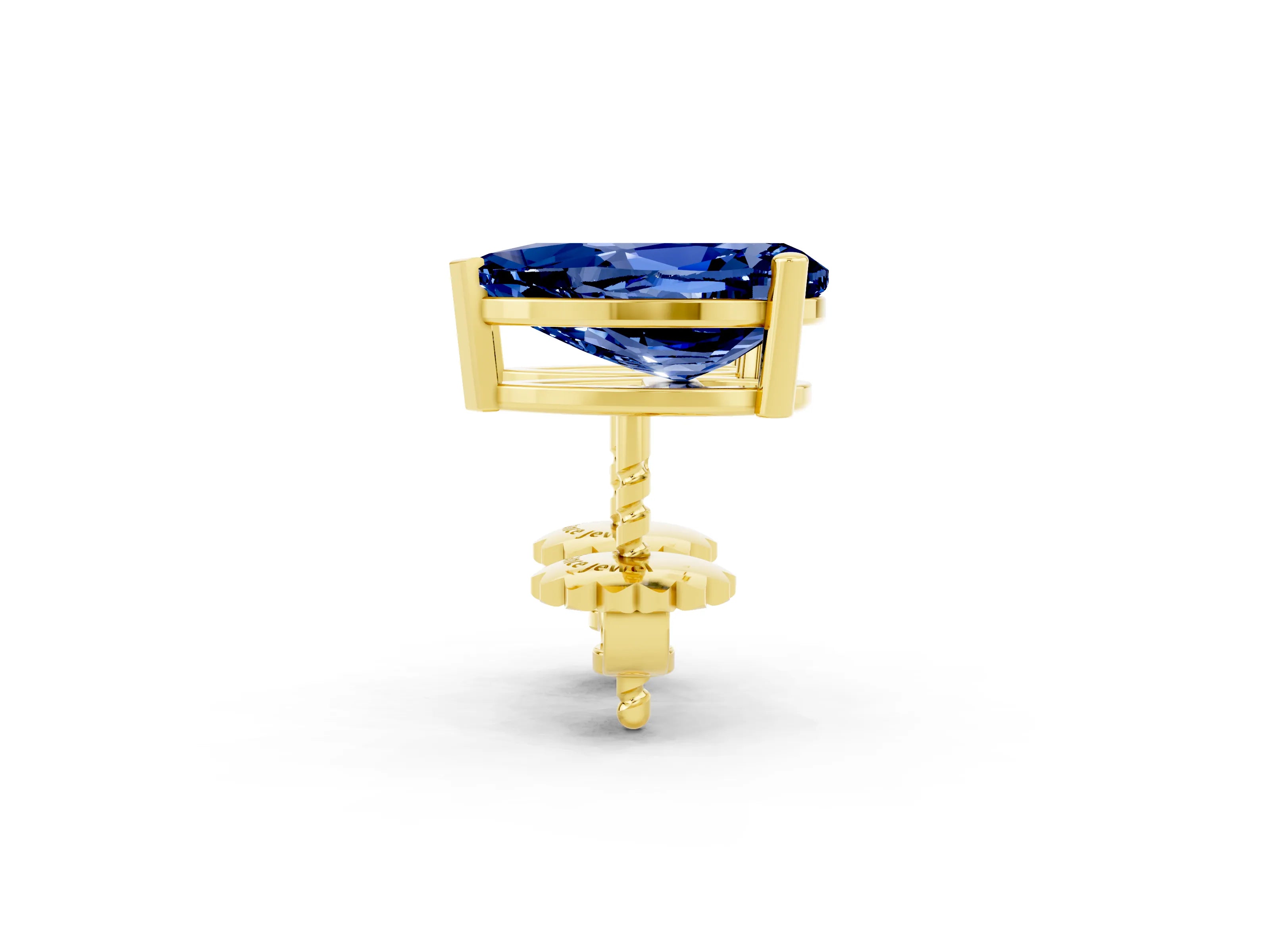 Yellow gold Pear Cut Blue Sapphire Stud Earrings_20