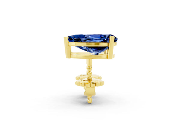 Yellow gold Pear Cut Blue Sapphire Stud Earrings