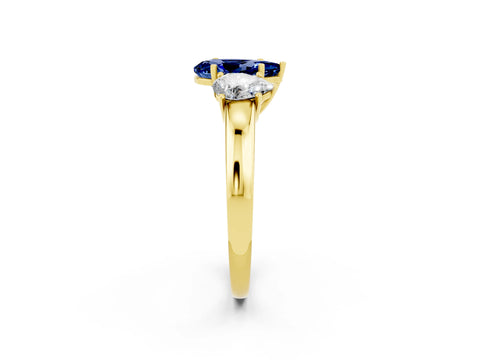 Yellow gold Pear Cut Blue Sapphire Three-Stone Ring with Four-Prong Setting and Classic Band_2