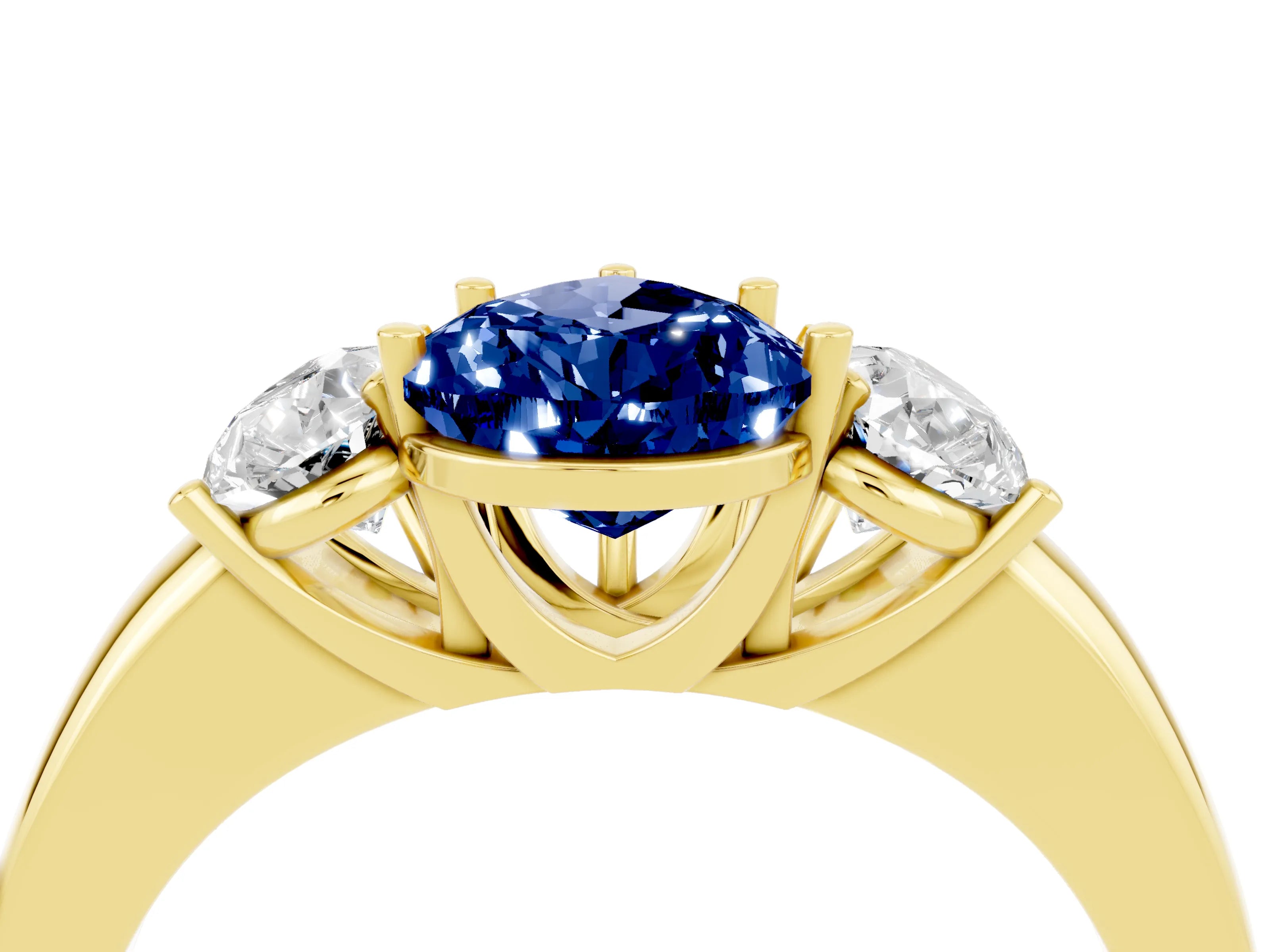 Yellow gold Pear Cut Blue Sapphire Three-Stone Ring with Four-Prong Setting and Classic Band_4