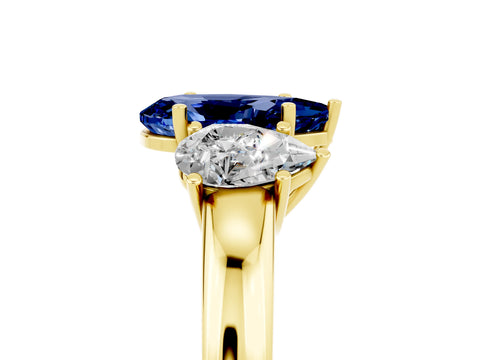 Yellow gold Pear Cut Blue Sapphire Three-Stone Ring with Four-Prong Setting and Classic Band_5
