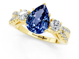 Yellow gold Pear Cut Blue Sapphire Three-Stone Ring with Pavé Split Shank and Four-Prong Setting_13