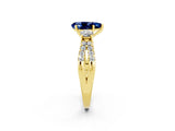 Yellow gold Pear Cut Blue Sapphire Three-Stone Ring with Pavé Split Shank and Four-Prong Setting_14
