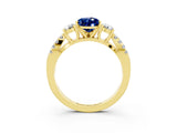 Yellow gold Pear Cut Blue Sapphire Three-Stone Ring with Pavé Split Shank and Four-Prong Setting_15