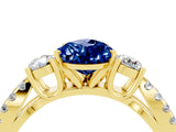 Yellow gold Pear Cut Blue Sapphire Three-Stone Ring with Pavé Split Shank and Four-Prong Setting_16
