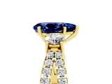 Yellow gold Pear Cut Blue Sapphire Three-Stone Ring with Pavé Split Shank and Four-Prong Setting_17