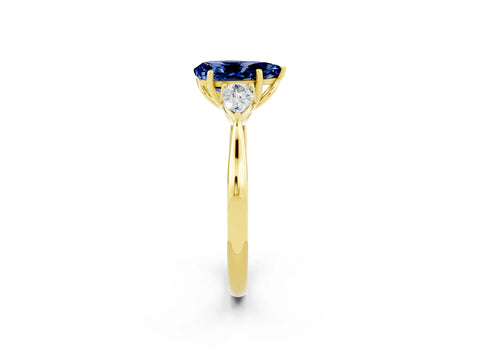 Yellow gold Pear Cut Blue Sapphire Three-Stone Ring with Pear Side Stones and Four-Prong Setting_14