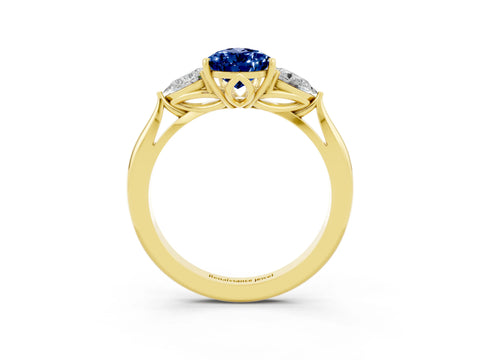 Yellow gold Pear Cut Blue Sapphire Three-Stone Ring with Pear Side Stones and Four-Prong Setting_15