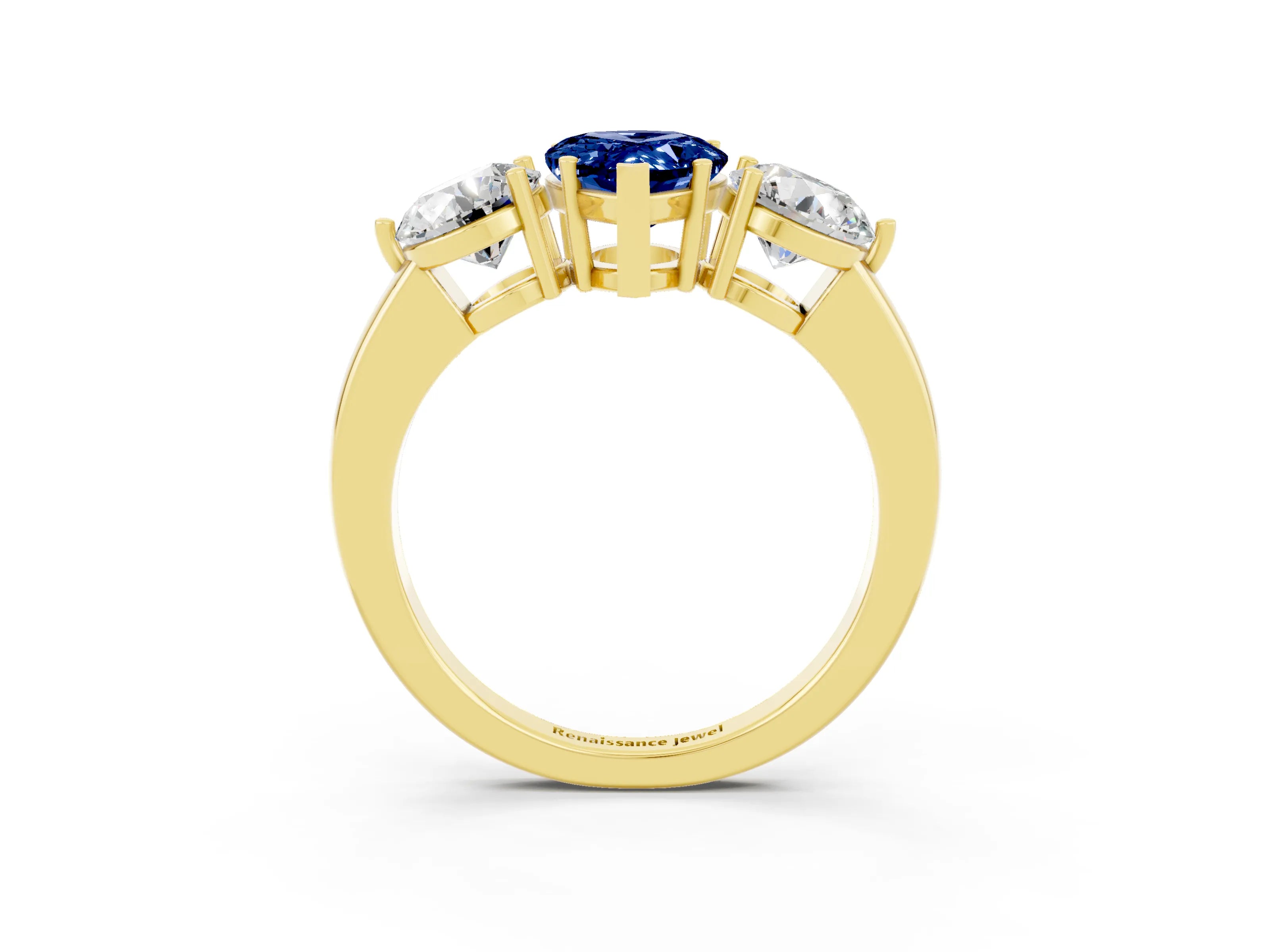 Yellow gold Pear Cut Blue Sapphire Three-Stone Ring with Prong Setting and Classic Band_3