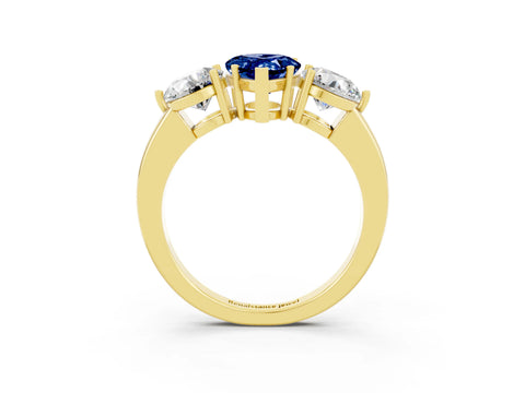 Yellow gold Pear Cut Blue Sapphire Three-Stone Ring with Prong Setting and Classic Band_3