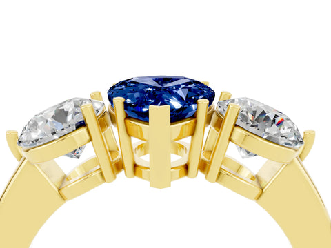 Yellow gold Pear Cut Blue Sapphire Three-Stone Ring with Prong Setting and Classic Band_4