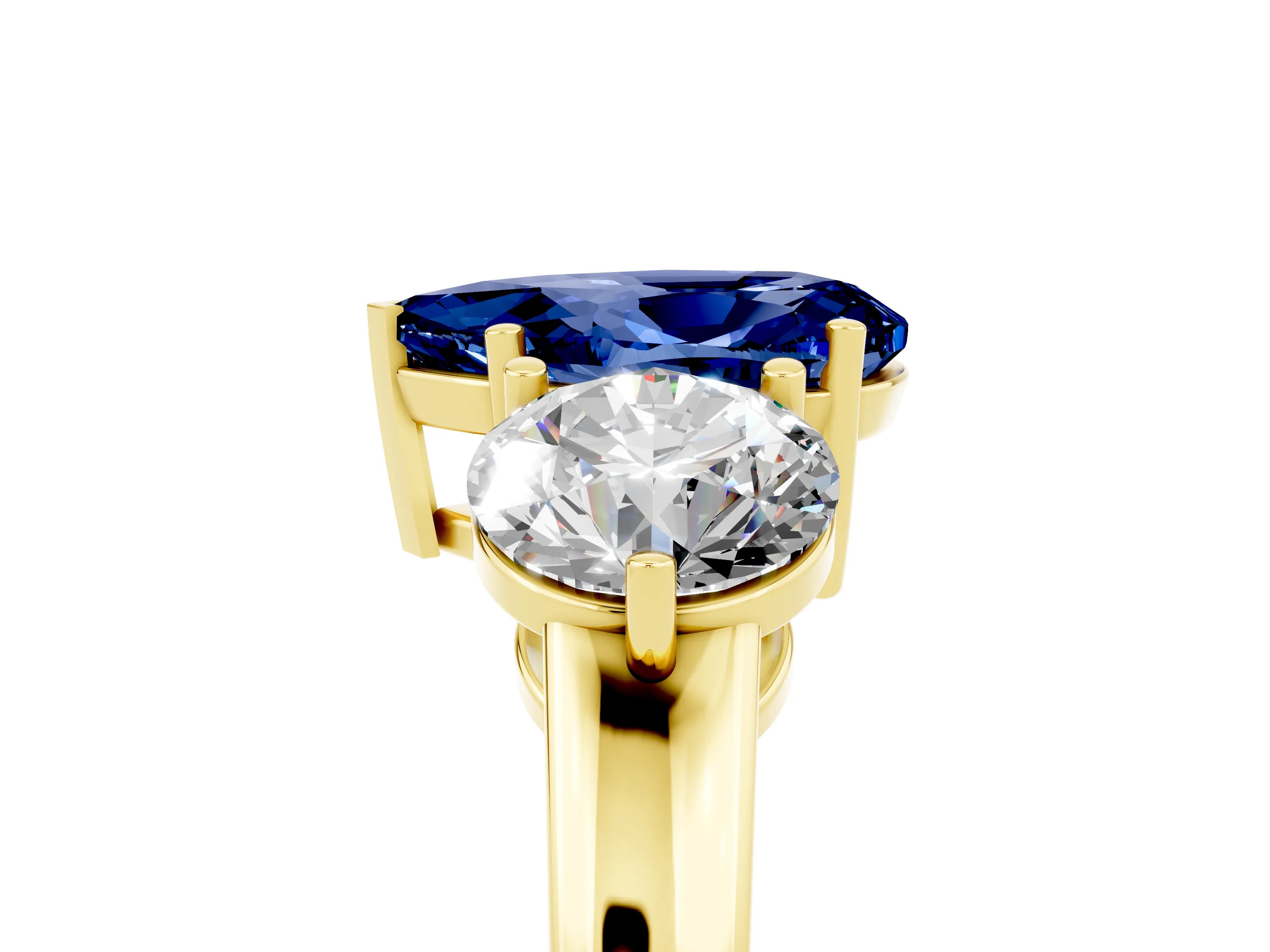 Yellow gold Pear Cut Blue Sapphire Three-Stone Ring with Prong Setting and Classic Band_5