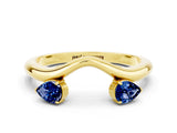 Yellow gold Pear Cut Blue Sapphire Two-Stone Open Band Ring with Prong Setting_6