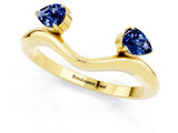 Yellow gold Pear Cut Blue Sapphire Two-Stone Open Band Ring with Prong Setting_7