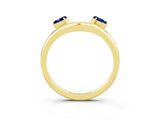 Yellow gold Pear Cut Blue Sapphire Two-Stone Open Band Ring with Prong Setting_9