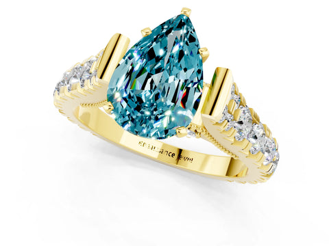 Yellow gold Pear Cut Blue Topaz Classic Solitaire Ring with Pavé Band and Four-Prong Setting_1