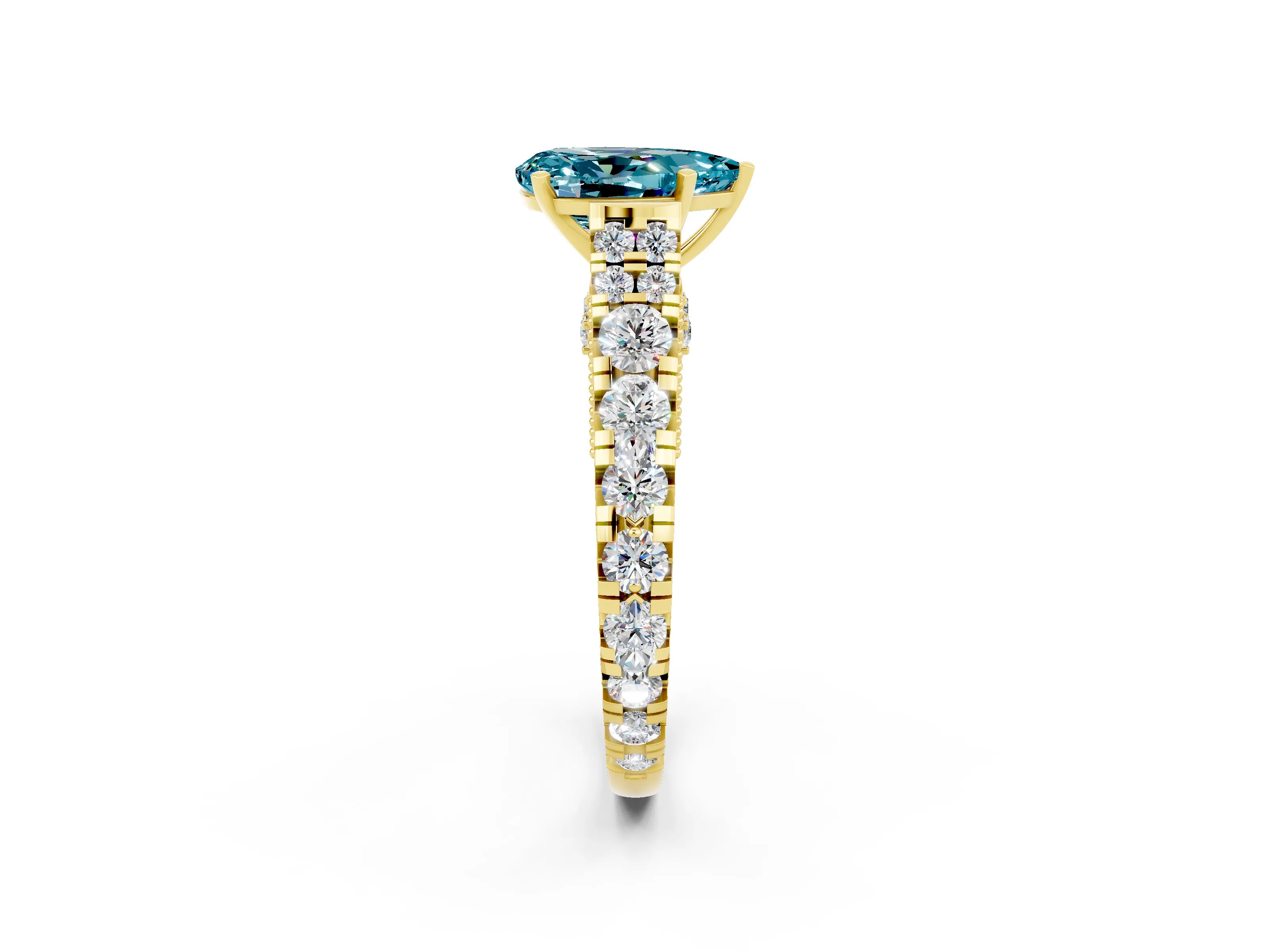 Yellow gold Pear Cut Blue Topaz Classic Solitaire Ring with Pavé Band and Four-Prong Setting_2
