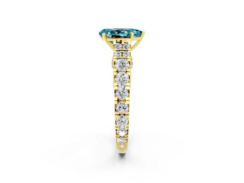 Yellow gold Pear Cut Blue Topaz Classic Solitaire Ring with Pavé Band and Four-Prong Setting_2