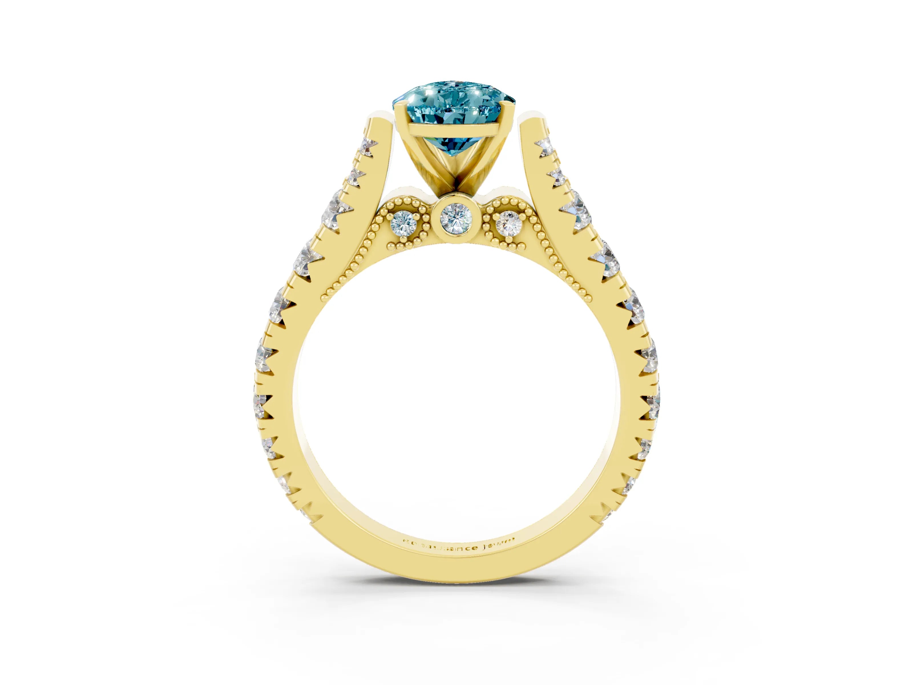 Yellow gold Pear Cut Blue Topaz Classic Solitaire Ring with Pavé Band and Four-Prong Setting_3