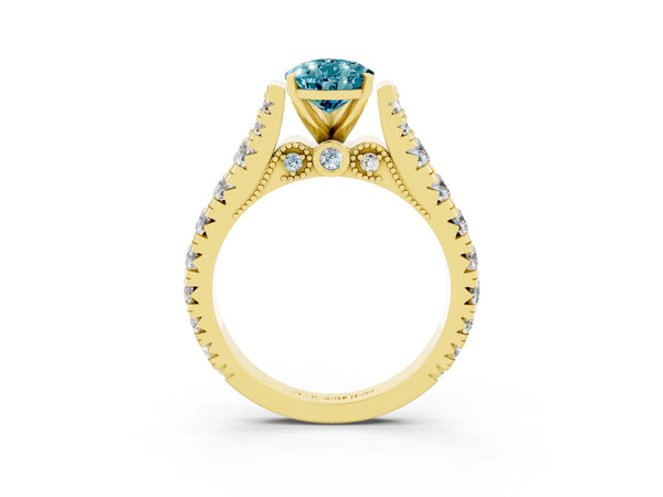 Yellow gold Pear Cut Blue Topaz Classic Solitaire Ring with Pavé Band and Four-Prong Setting