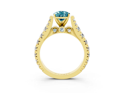 Yellow gold Pear Cut Blue Topaz Classic Solitaire Ring with Pavé Band and Four-Prong Setting_3
