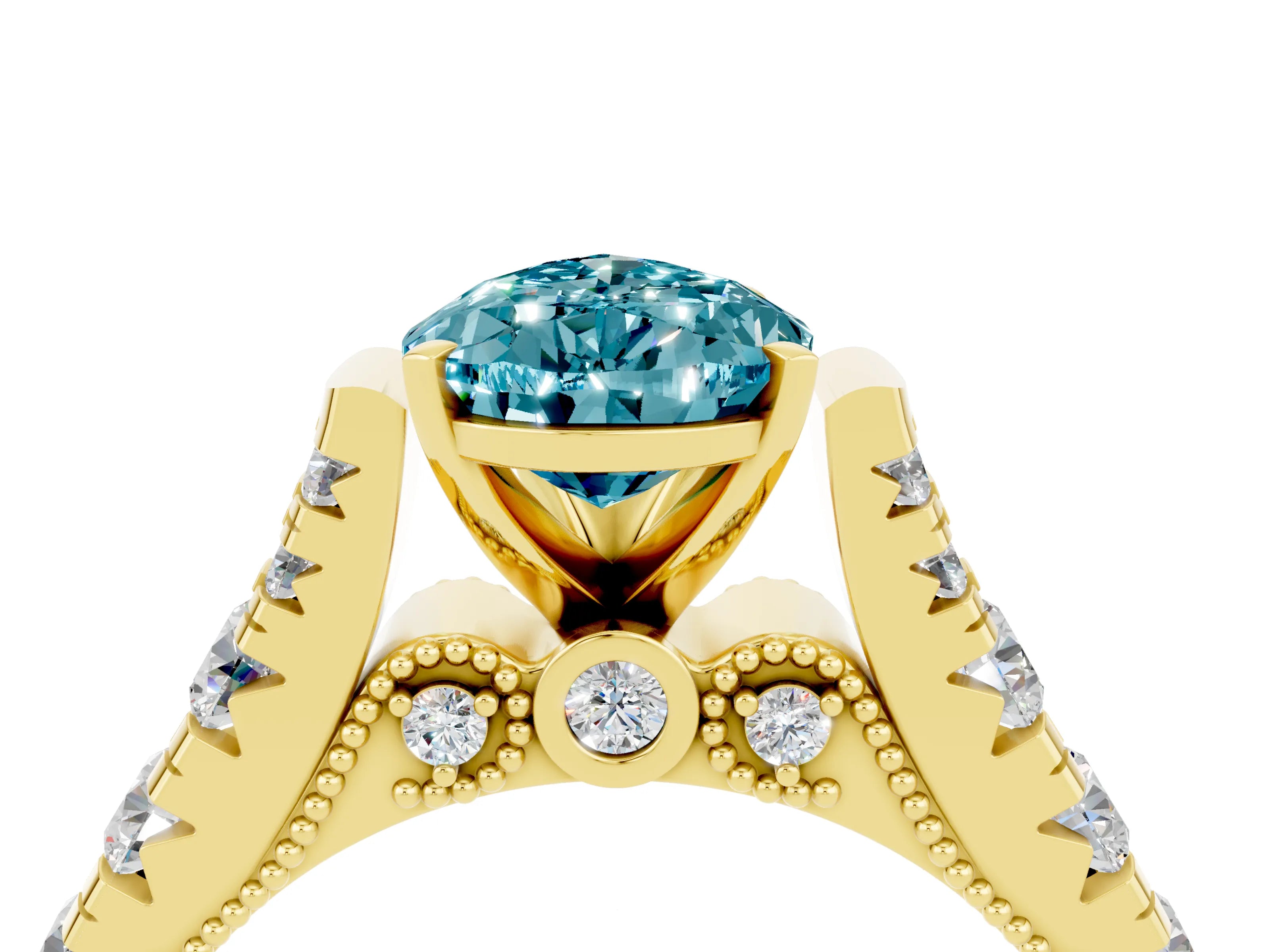Yellow gold Pear Cut Blue Topaz Classic Solitaire Ring with Pavé Band and Four-Prong Setting_4