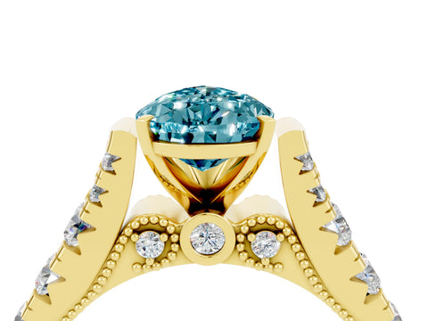 Yellow gold Pear Cut Blue Topaz Classic Solitaire Ring with Pavé Band and Four-Prong Setting_4
