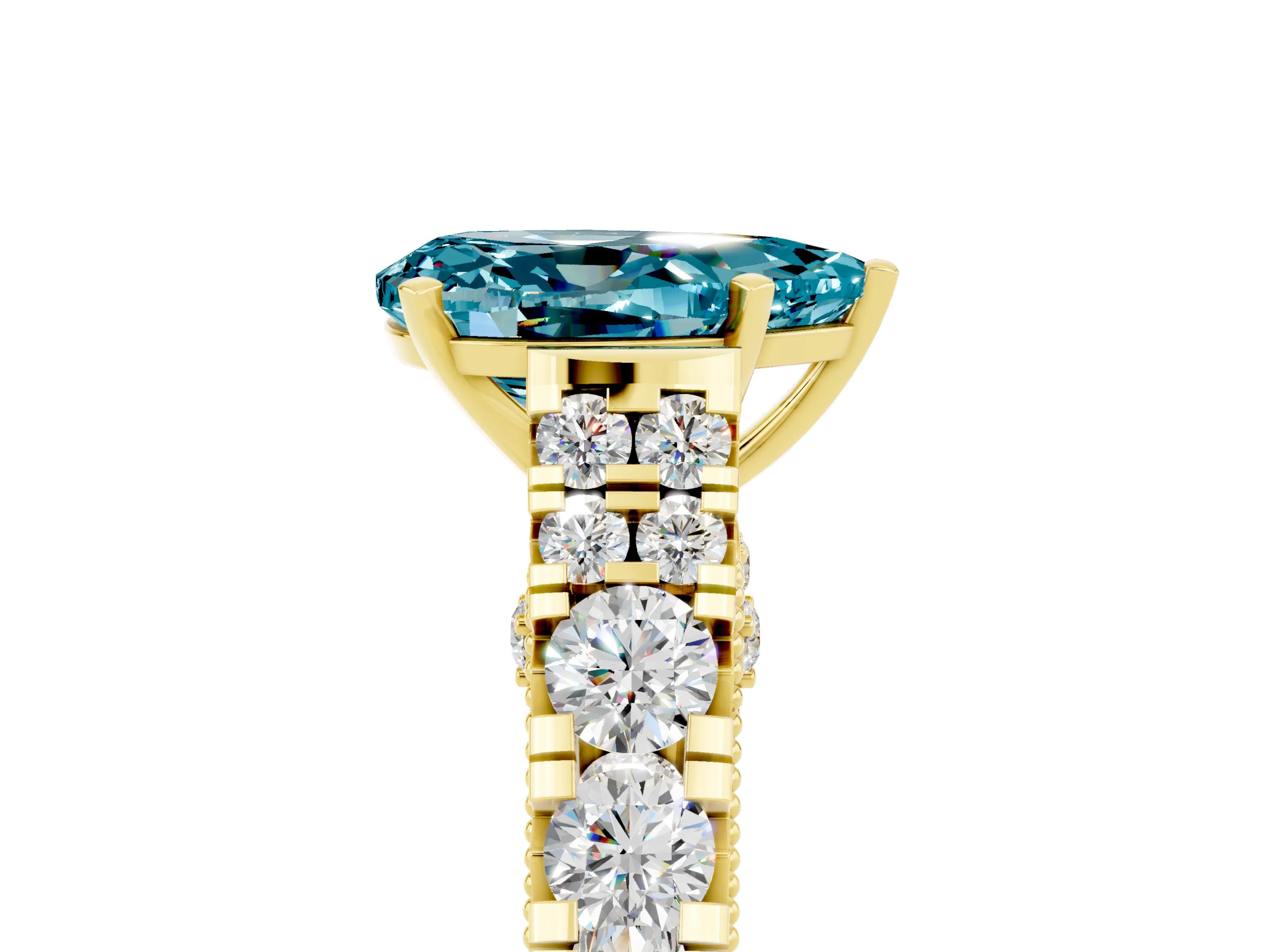 Yellow gold Pear Cut Blue Topaz Classic Solitaire Ring with Pavé Band and Four-Prong Setting_5