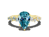 Yellow gold Pear Cut Blue Topaz Cluster Side Stone Solitaire Ring with Prong Setting_24