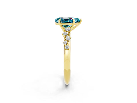 Yellow gold Pear Cut Blue Topaz Cluster Side Stone Solitaire Ring with Prong Setting_26
