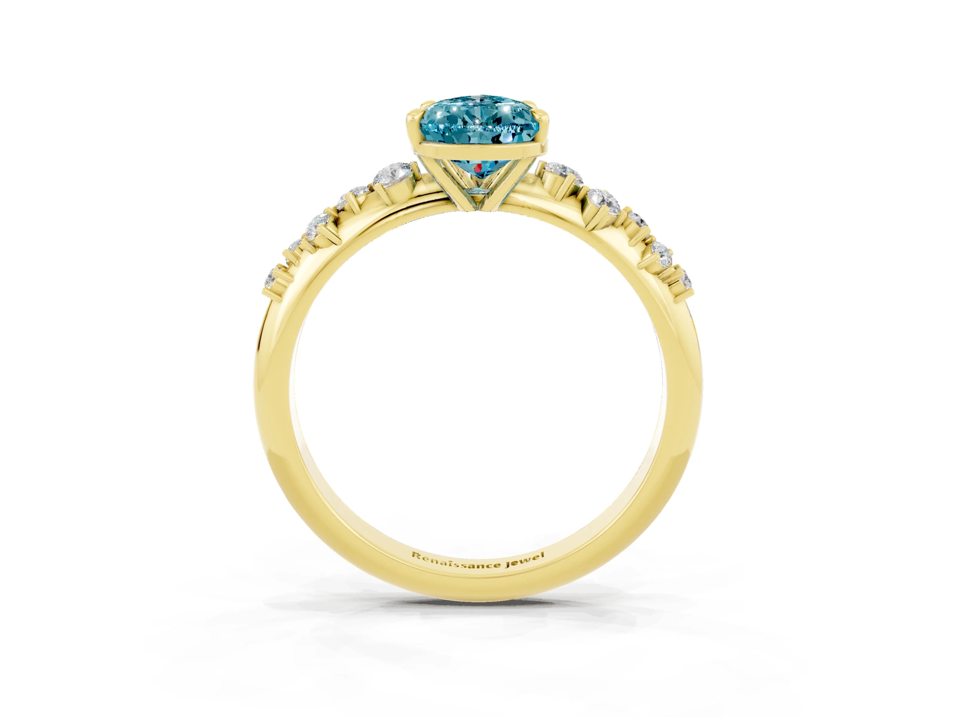 Yellow gold Pear Cut Blue Topaz Cluster Side Stone Solitaire Ring with Prong Setting_27