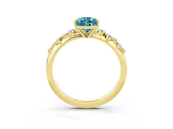 Yellow Gold Pear-Shaped Blue Topaz Graduated Cluster Solitaire Engagement Ring with Open Basket