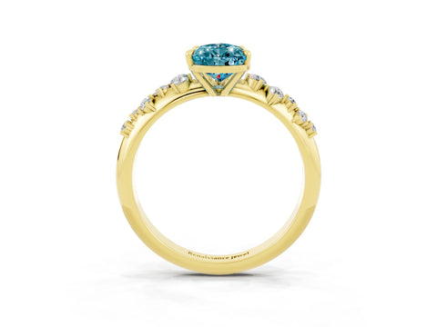 Yellow gold Pear Cut Blue Topaz Cluster Side Stone Solitaire Ring with Prong Setting_27