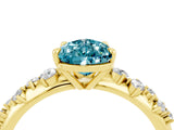 Yellow gold Pear Cut Blue Topaz Cluster Side Stone Solitaire Ring with Prong Setting_28