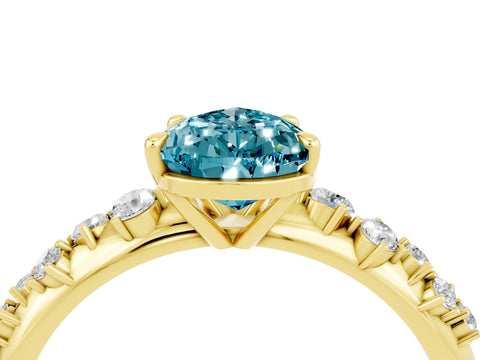 Yellow gold Pear Cut Blue Topaz Cluster Side Stone Solitaire Ring with Prong Setting_28
