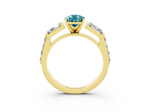 Yellow gold Pear Cut Blue Topaz Engagement Ring with Baguette Side Stones and Channel Set Band_3