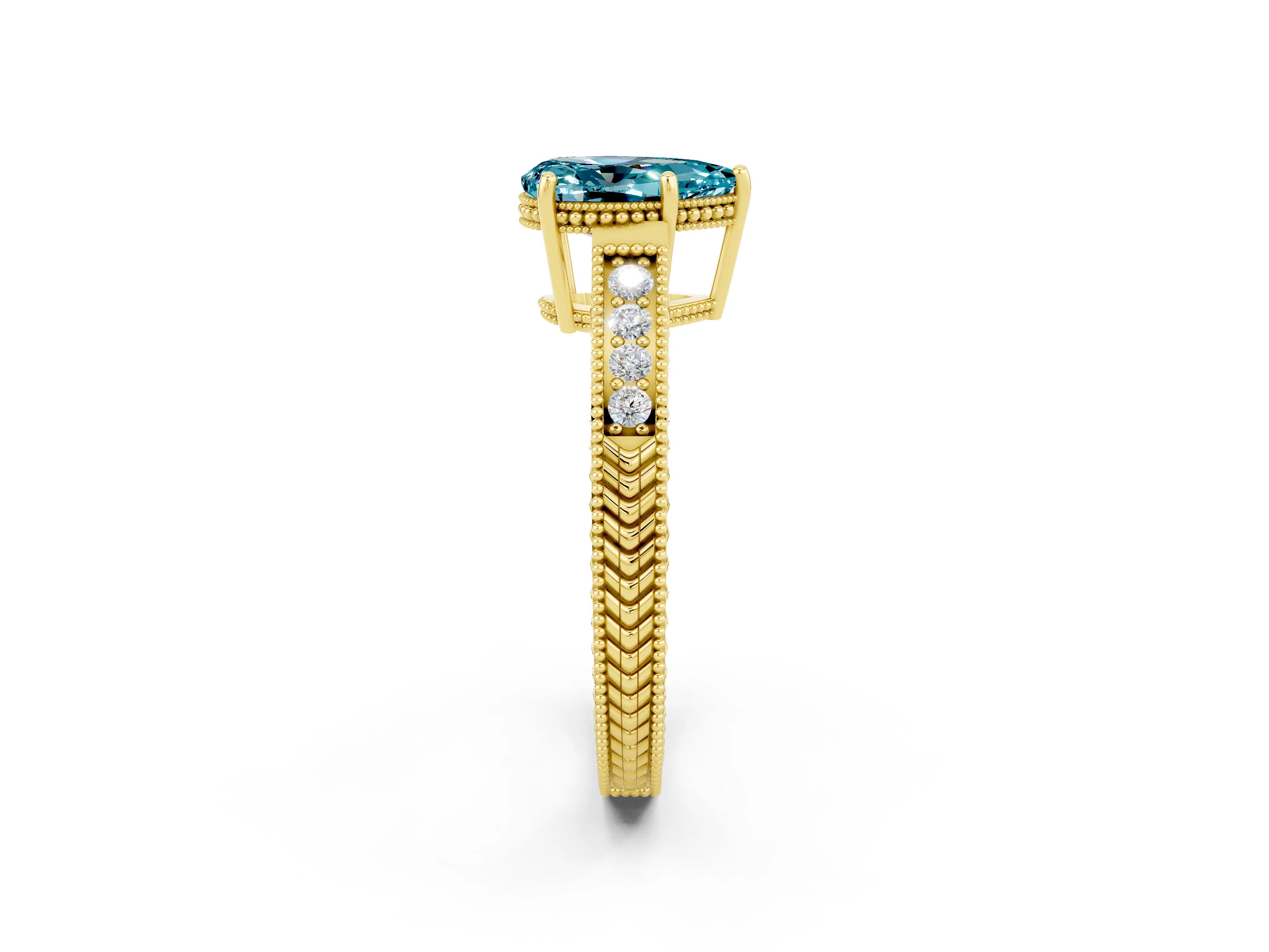 Yellow gold Pear Cut Blue Topaz Engagement Ring with Milgrain Channel Set Band and Prong Setting_2