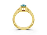 Yellow gold Pear Cut Blue Topaz Engagement Ring with Milgrain Channel Set Band and Prong Setting_3