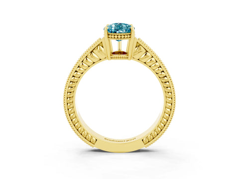 Yellow gold Pear Cut Blue Topaz Engagement Ring with Milgrain Channel Set Band and Prong Setting_3