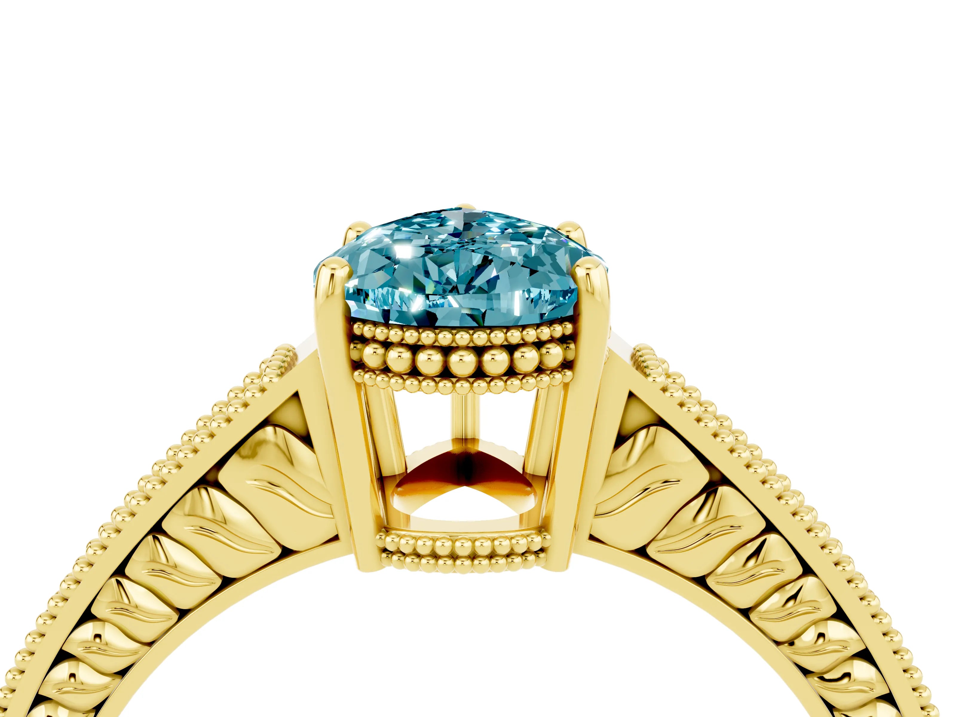 Yellow gold Pear Cut Blue Topaz Engagement Ring with Milgrain Channel Set Band and Prong Setting_4